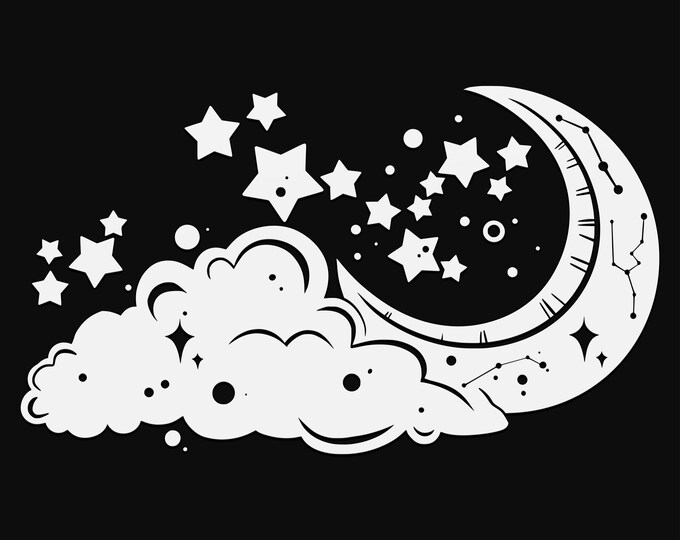 cloud and moon svg cut file, glowforge file, vinyl template, laser cut file, celestial svg, cuttable pagan svg, clipart png