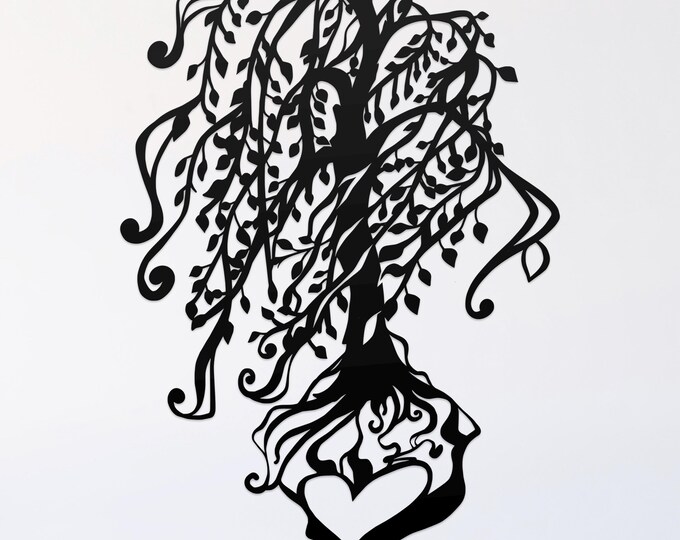 willow and heart svg cut file, glowforge file, tree vinyl template, laser cut file, plant svg, cuttable botany svg, clipart png