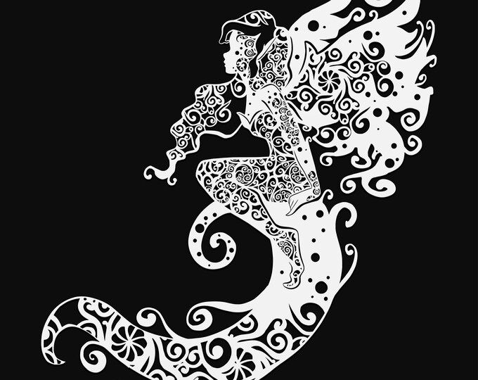fairy on wave mandala svg cut file, glowforge file, vinyl template, laser cut file, fairy svg, cuttable pixie svg, clipart png