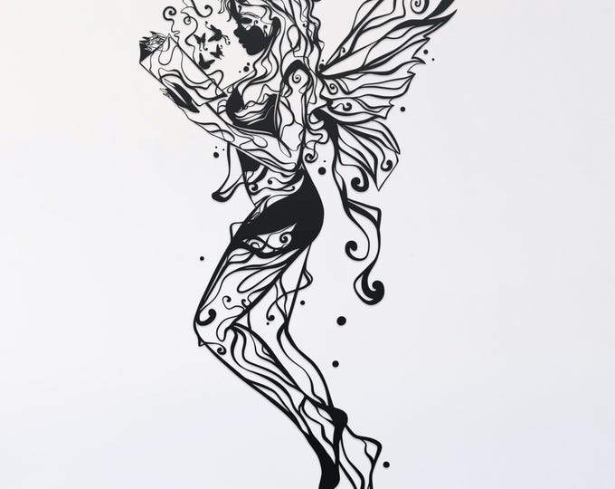 inky reading fairy svg cut file, glowforge file, vinyl template, laser cut file, fairy svg, cuttable pixie svg, clipart png