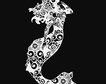 mermaid mandala svg cut file, glowforge file, mermaid laser file, fantasy vinyl template, mermaid svg, cuttable mermaid svg, clipart png