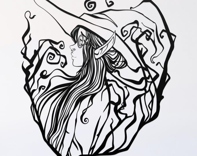 elf witch svg cut file, glowforge file, vinyl template, laser cut file, pagan svg, cuttable wicca svg, clipart png