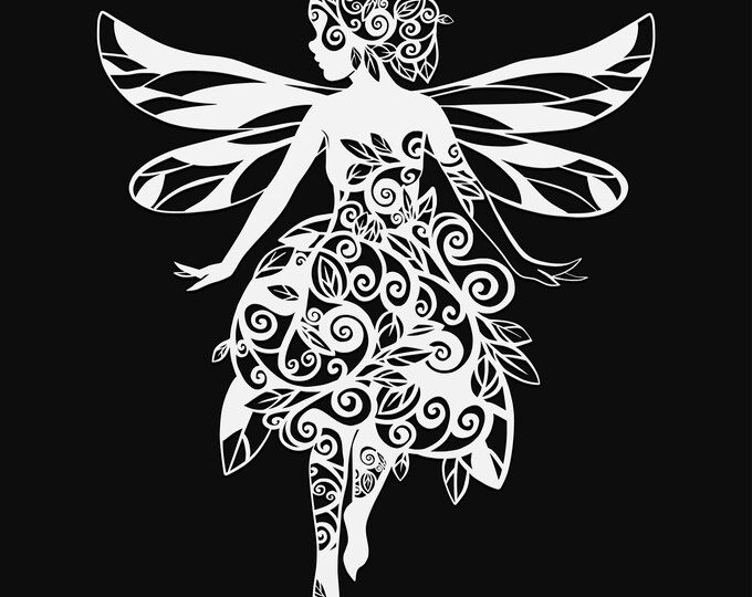 floral fairy svg cut file, glowforge file, vinyl template, laser cut file, fairy svg, cuttable pixie svg, clipart png