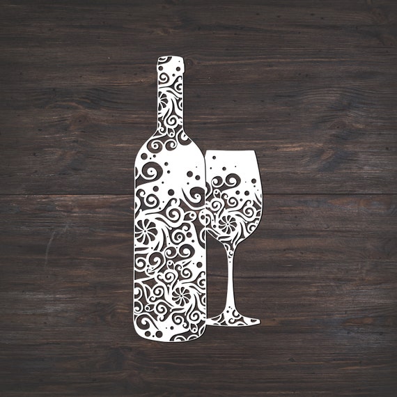 Download Wine Bottle And Glass Svg Valentine Svg Mandala Svg Etsy