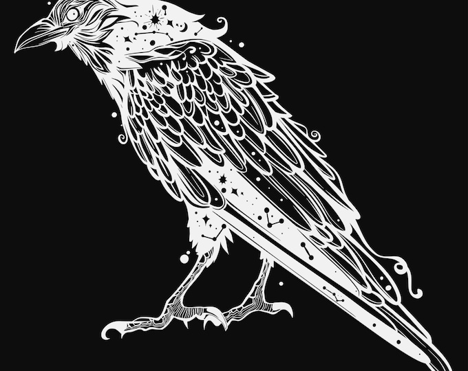 crow svg cut file, glowforge file, vinyl template, laser cut file, bird svg, cuttable animal svg, clipart png