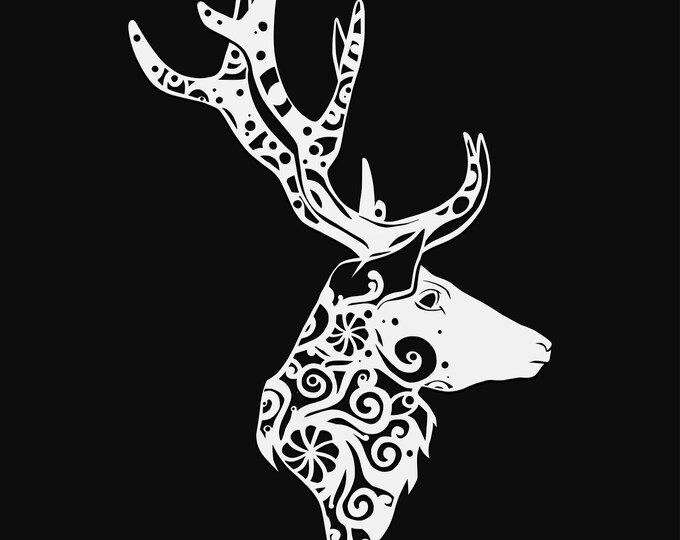 mule deer mandala svg cut file, deer glowforge file, vinyl template, laser cut file, animal svg, cuttable animal svg, clipart png