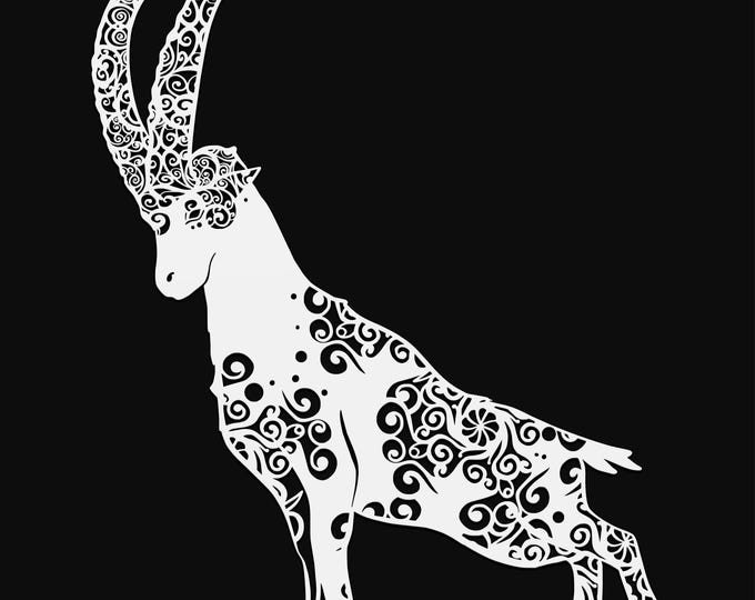 mountain goat mandala svg cut file, glowforge file, vinyl template, laser cut file, animal svg, cuttable animal svg, clipart png