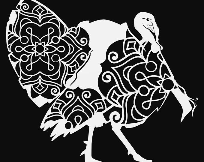 turkey mandala svg cut file, glowforge file, vinyl template, laser cut file, bird svg, cuttable animal svg, clipart png