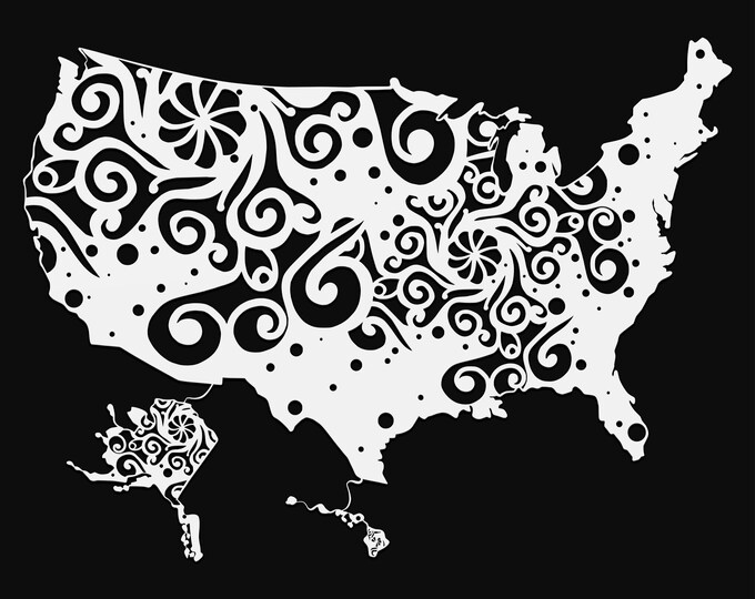united states mandala svg cut file, geography cut file, glowforge svg, vinyl template, laser cut file, cuttable map svg, clipart png