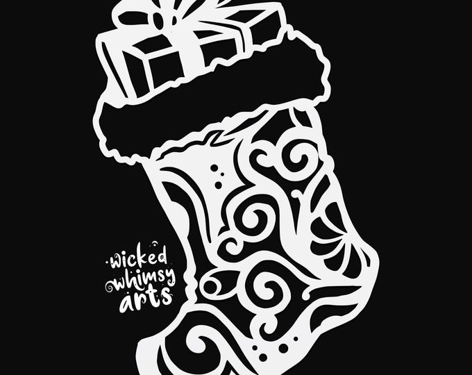 christmas stocking mandala svg cut file, glowforge file, vinyl template, laser cut file, seasonal svg, cuttable holiday svg, clipart png