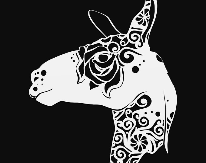 llama svg cut file, glowforge mandala file, vinyl template, laser cut file, zoo animal svg, cuttable animal svg, clipart png