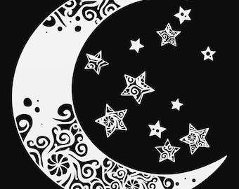 crescent moon mandala svg cut file, glowforge file, vinyl template, laser cut file, celestial svg, cuttable pagan svg, clipart png