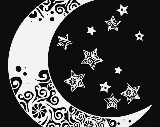 crescent moon mandala svg cut file, glowforge file, vinyl template, laser cut file, celestial svg, cuttable pagan svg, clipart png