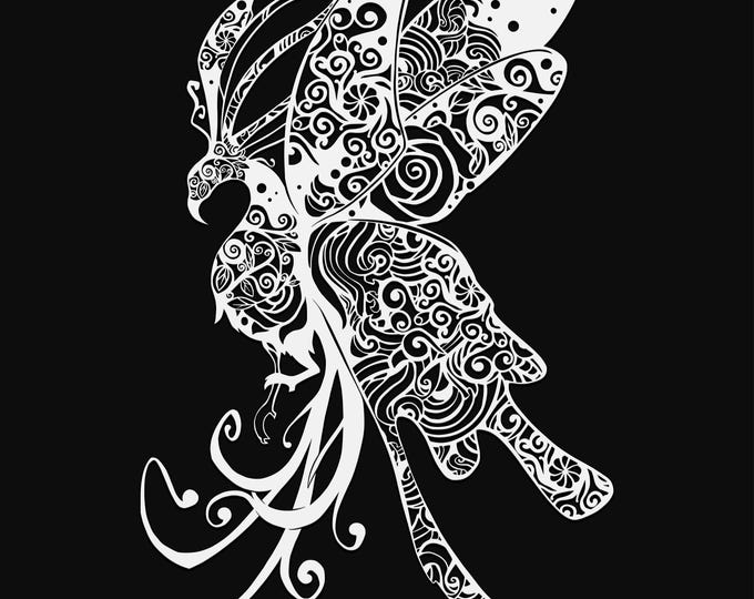 phoenix mandala svg cut file, glowforge file, vinyl template, fantasy laser cut file, dragon svg, cuttable magical svg, clipart png