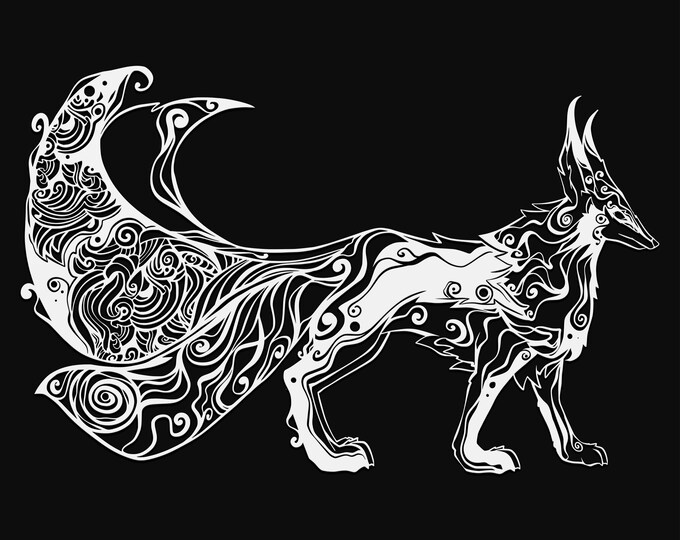 three-tailed fox mandala svg cut file, glowforge file, vinyl template, fantasy laser cut file, dragon svg, cuttable magical svg, clipart png