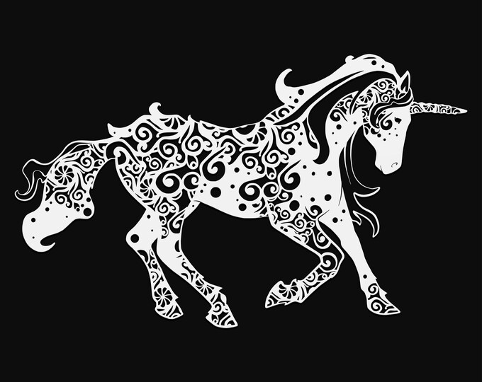 unicorn mandala svg cut file, glowforge file, vinyl template, fantasy svg, dragon svg, cuttable magical svg, clipart png