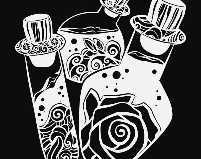 floral potion bottles svg cut file, glowforge file, vinyl template, laser cut file, pagan svg, cuttable wicca svg, clipart png