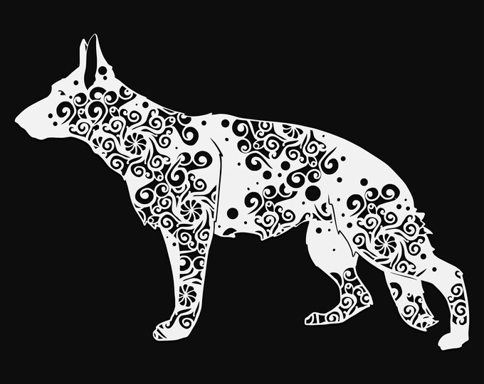 german shepherd mandala svg file, glowforge file, vinyl template, laser cut file, animal svg, cuttable animal svg, clipart png
