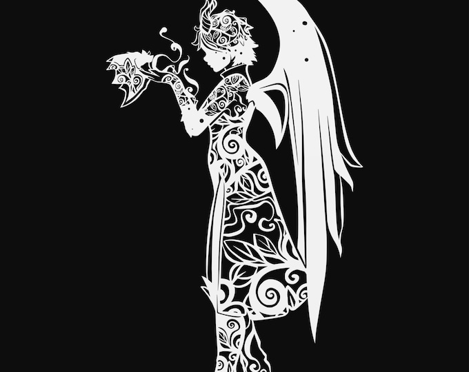 demon girl and bat mandala svg cut file, glowforge file, vinyl template, laser cut file, fantasy svg, cuttable magical svg, clipart png