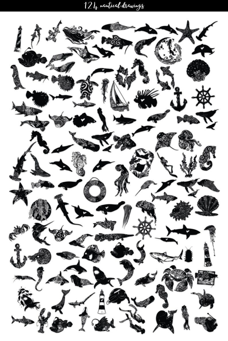 fish mandala svg bundle, glowforge nautical bundle, vinyl sea life templates, fish laser files, animals svgs, fish cut svg, ocean cliparts image 2