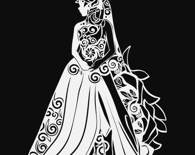 wedding bride mandala svg cut file, glowforge file, vinyl template, laser cut file, aristocrat svg, cuttable dress svg, clipart png