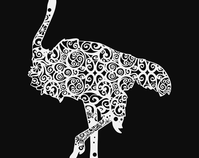 ostrich mandala svg cut file, glowforge file, vinyl template, laser cut file, bird svg, cuttable animal svg, clipart png