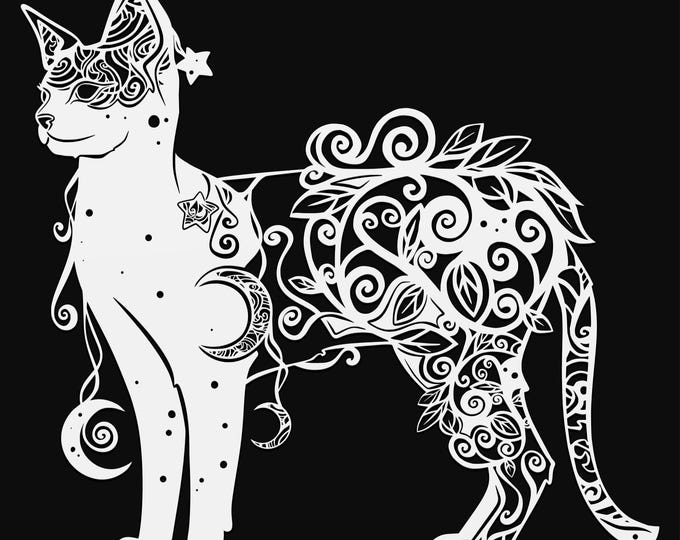 star cat mandala svg, glowforge file, vinyl template, laser cut file, animals svg, cuttable animal svg, clipart png, mandala style svg