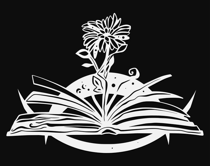 book, flower, and moon svg cut file, glowforge file, vinyl template, laser cut file, celestial svg, cuttable pagan svg, clipart png