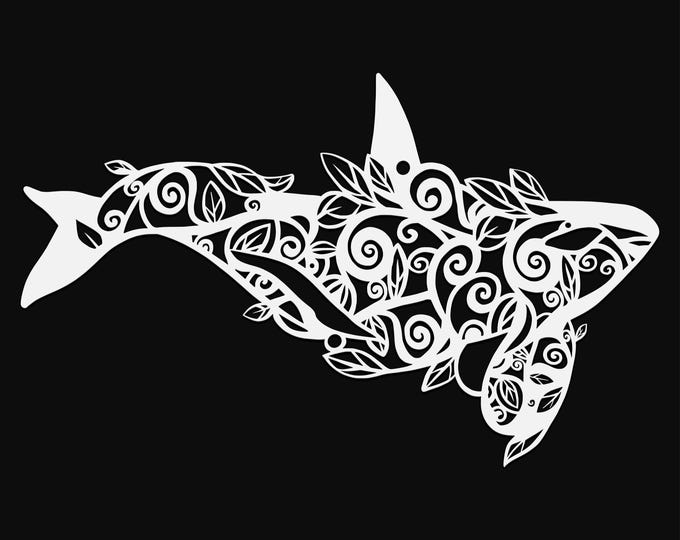 floral orca whale svg cut file, glowforge file, vinyl template, laser cut file, animals svg, cuttable animal svg, clipart png