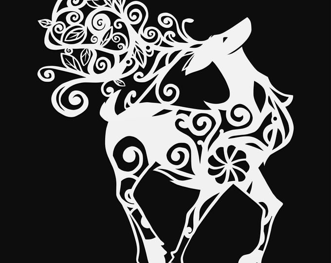 magical deer mandala svg cut file, glowforge file, vinyl template, fantasy laser cut file, dragon svg, cuttable magical svg, clipart png