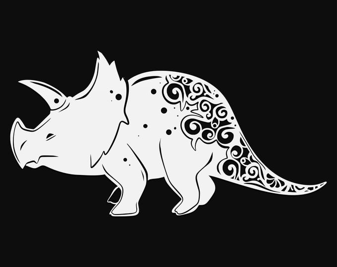 triceratops mandala svg cut file, glowforge file, vinyl template, laser cut file, dinosaur svg, cuttable animal svg, clipart png