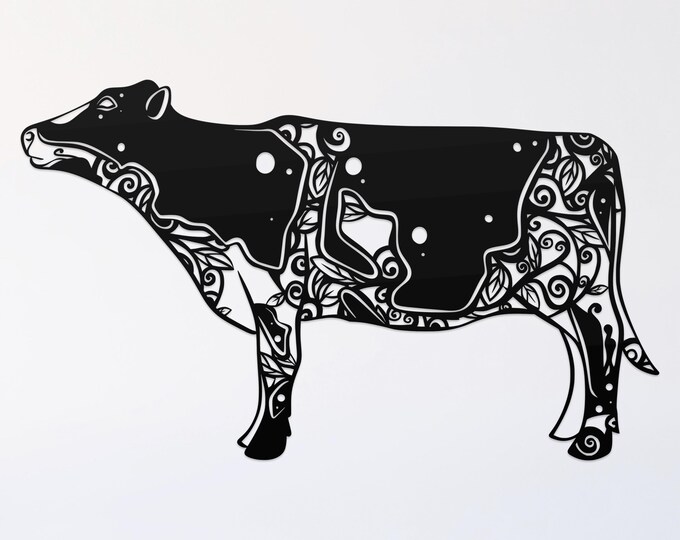 cow mandala svg cut file, farm glowforge file, vinyl template, laser cut file, farm animal svg, cuttable animal svg, clipart png