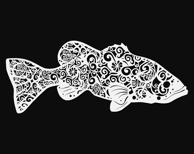 largemouth bass mandala svg cut file, glowforge file, vinyl template, laser cut file, animals svg, cuttable animal svg, clipart png