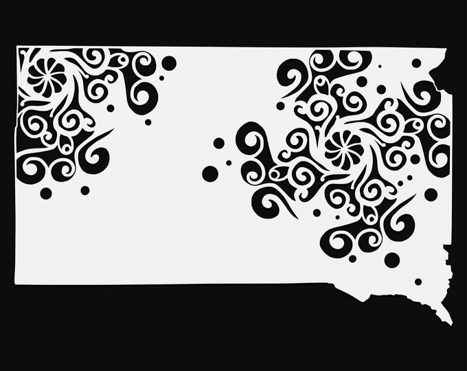 south dakota mandala svg, geography cut file, glowforge svg, united states vinyl template, laser cut file, cuttable map svg, SD clipart png