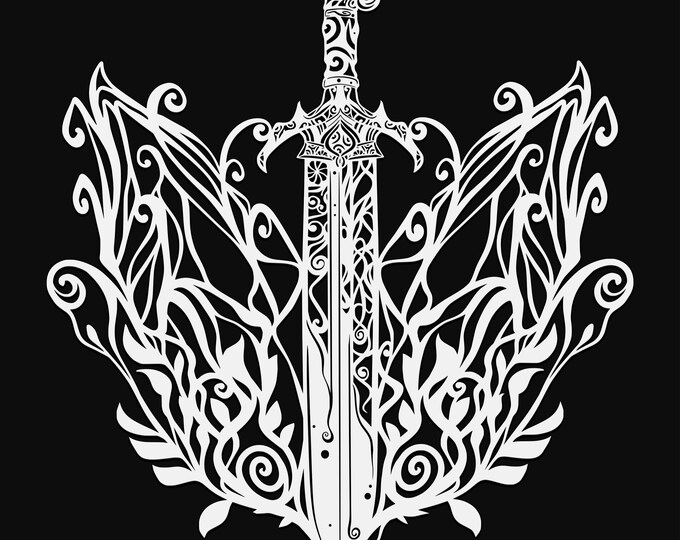 magical sword mandala svg cut file, glowforge file, vinyl template, fantasy laser cut file, dragon svg, cuttable magical svg, clipart png