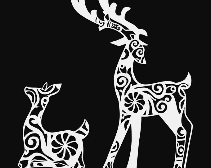 two deer mandala svg cut file, deer glowforge file, vinyl template, laser cut file, animal svg, cuttable animal svg, clipart png