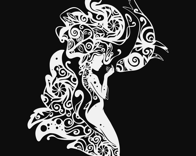 mermaid with seal mandala svg cut file, glowforge file, fantasy vinyl template, laser file, mermaid svg, cuttable mermaid svg, clipart png