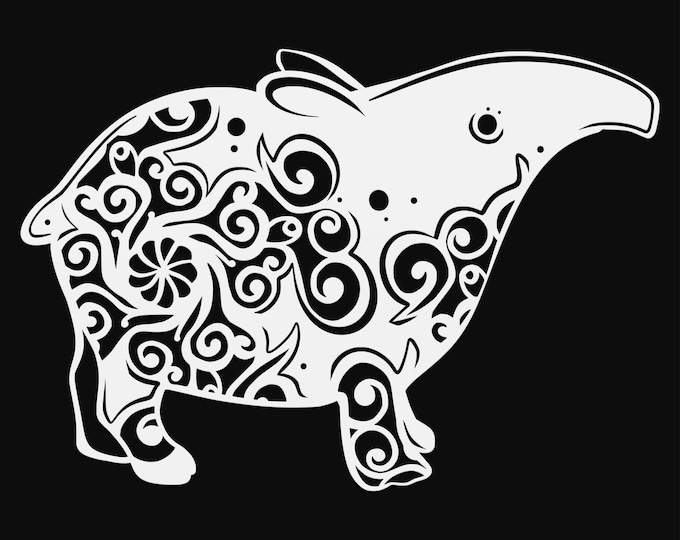 tapir mandala svg cut file, glowforge file, vinyl template, laser cut file, animal svg, cuttable animal svg, clipart png