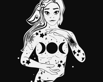 three-moon goddess svg cut file, glowforge file, vinyl template, laser cut file, celestial svg, cuttable pagan svg, clipart png