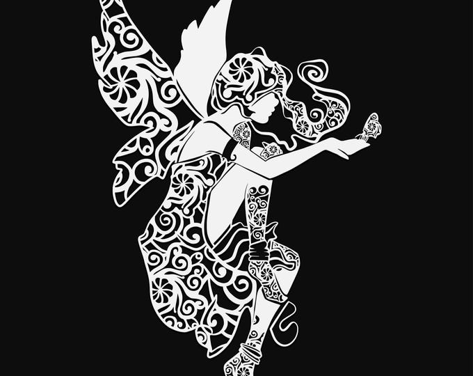 fairy and butterfly mandala svg cut file, glowforge file, vinyl template, laser cut file, fairy svg, cuttable pixie svg, clipart png