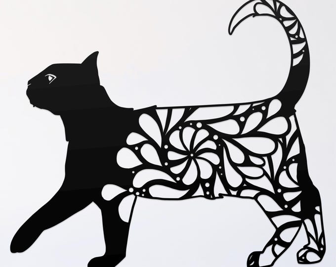 floral cat svg cut file, glowforge file, vinyl template, laser cut file, animals svg, cuttable animal svg, clipart png