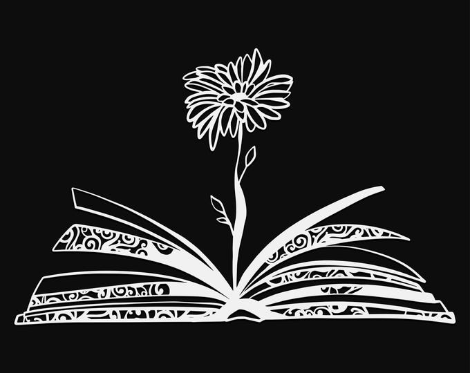 book with flower mandala svg cut file, glowforge file, flower vinyl template, laser cut file, plant svg, cuttable botany svg, clipart png