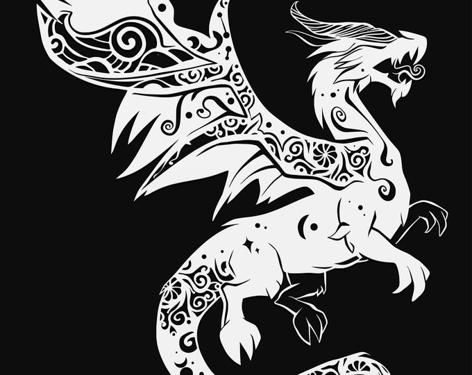 dragon mandala svg cut file, glowforge file, vinyl template, fantasy laser cut file, dragon svg, cuttable magical svg, clipart png