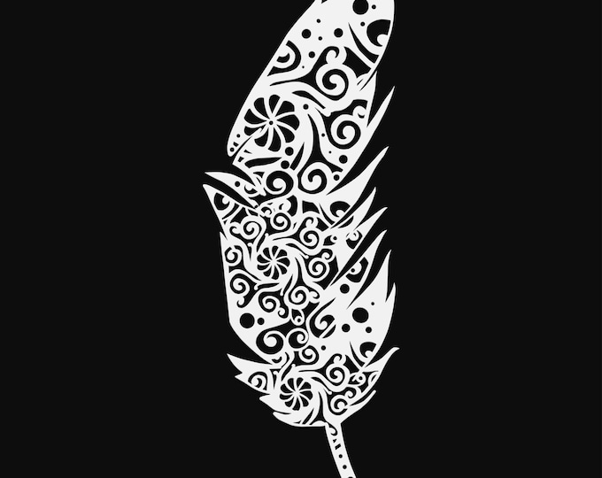 feather mandala svg cut file, glowforge file, vinyl template, laser cut file, bird svg, cuttable animal svg, clipart png
