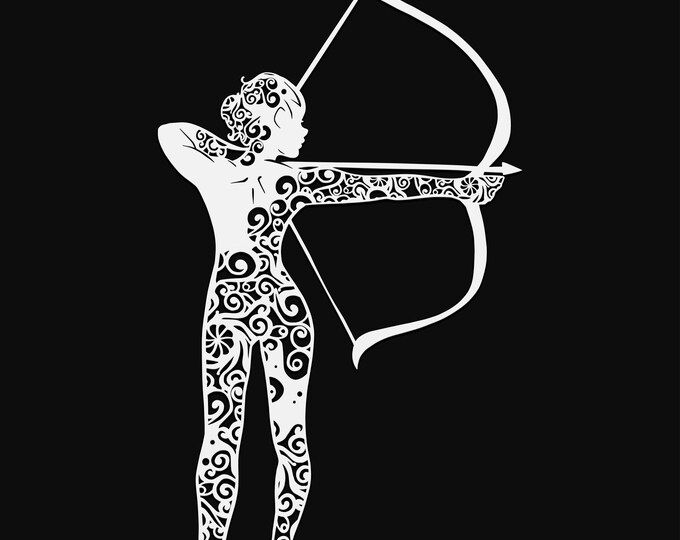 archery girl mandala svg cut file, glowforge file, vinyl template, laser cut file, lifestyle svg, cuttable laser svg, clipart png