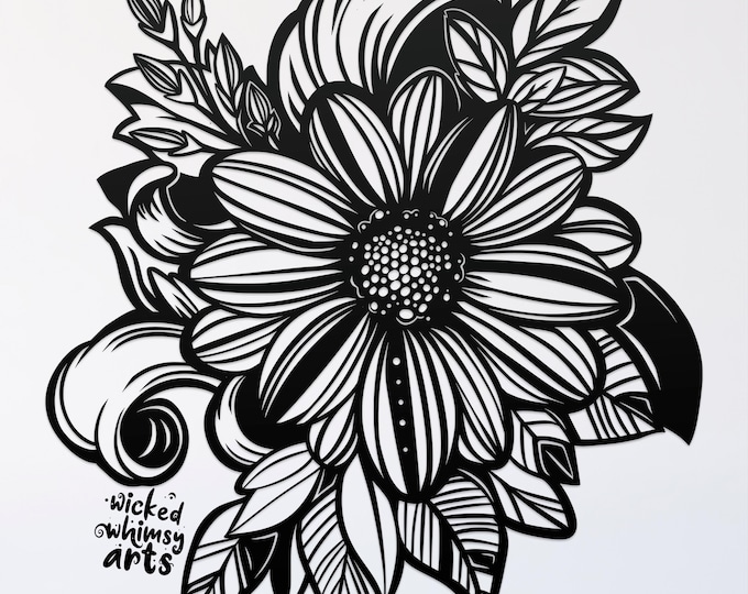 sunflower svg cut file, glowforge file, flower vinyl template, laser cut file, plant svg, cuttable botany svg, clipart png