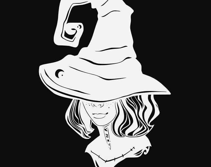 witch with hat svg cut file, glowforge file, vinyl template, laser cut file, pagan svg, cuttable wicca svg, clipart png
