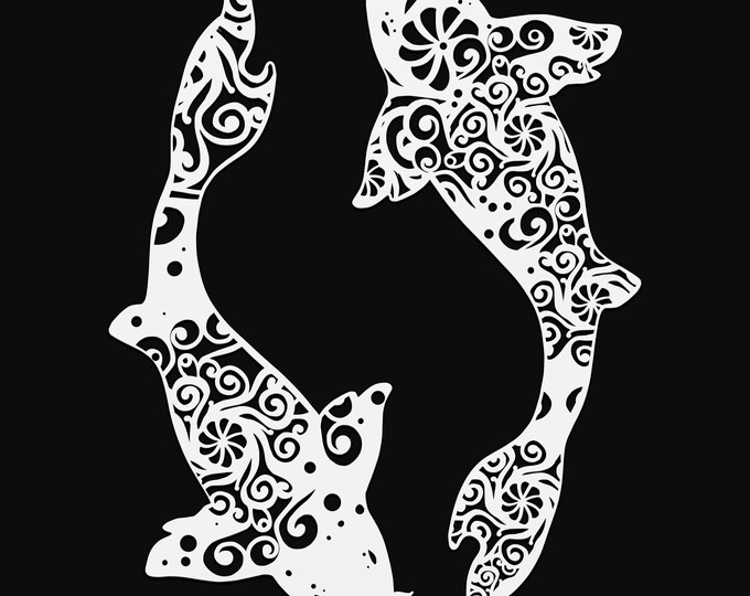koi mandala svg cut file, glowforge file, vinyl template, laser cut file, animals svg, cuttable animal svg, clipart png