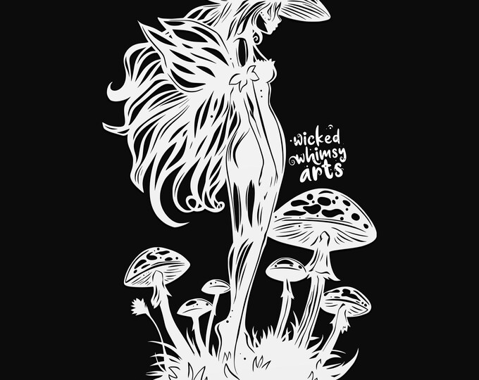 mushroom fairy svg cut file, glowforge file, vinyl template, laser cut file, fairy svg, cuttable pixie svg, clipart png
