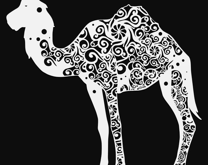 camel mandala svg cut file, glowforge file, vinyl template, laser cut file, animal svg, cuttable animal svg, clipart png